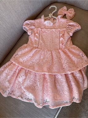 Pink Lace girl Dress with Bow